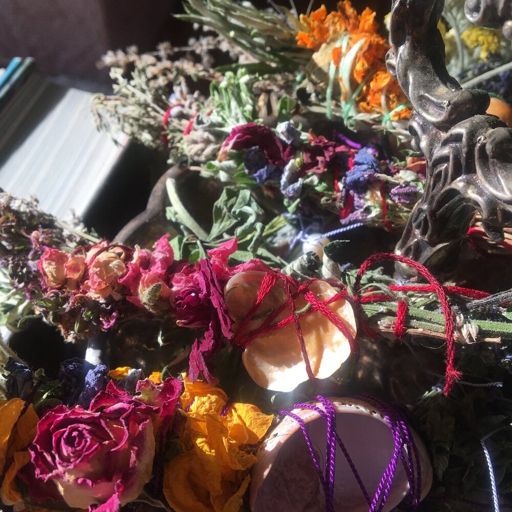 Litha summer sun beach wand handmade rose seashell lavender marigold smudge wand